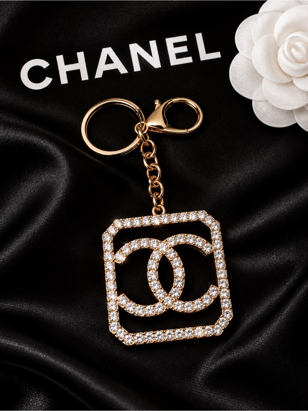 Gold Crystal Interlock Keychain